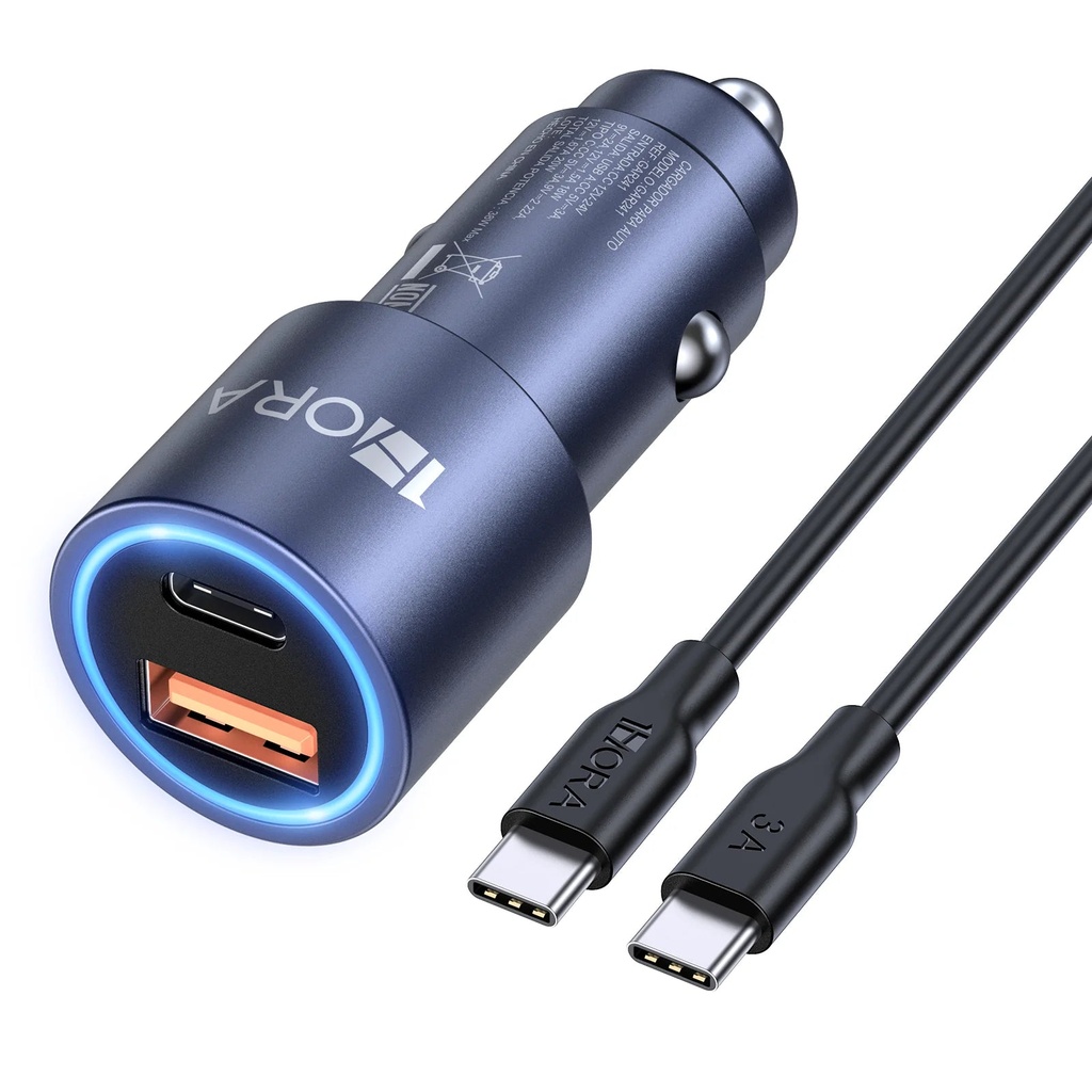 CARGADOR PARA CARRO DOBLE PUERTO COMPLETO TIPO C