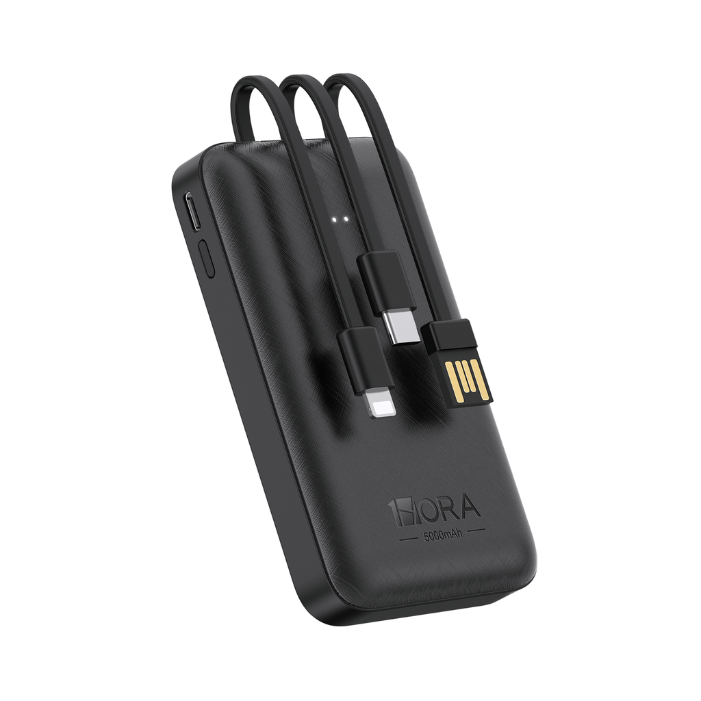 [GAR261N] Batería portátil 1Hora GAR261 5000mAh con cables integrados – Negro