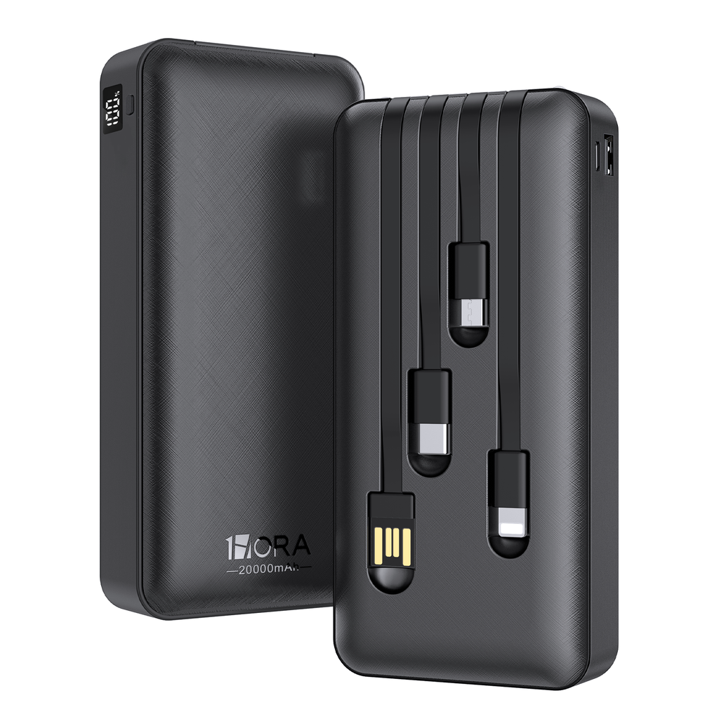 [GAR159N] Batería portátil 1Hora GAR159 20000mAh con cables integrados – Negro