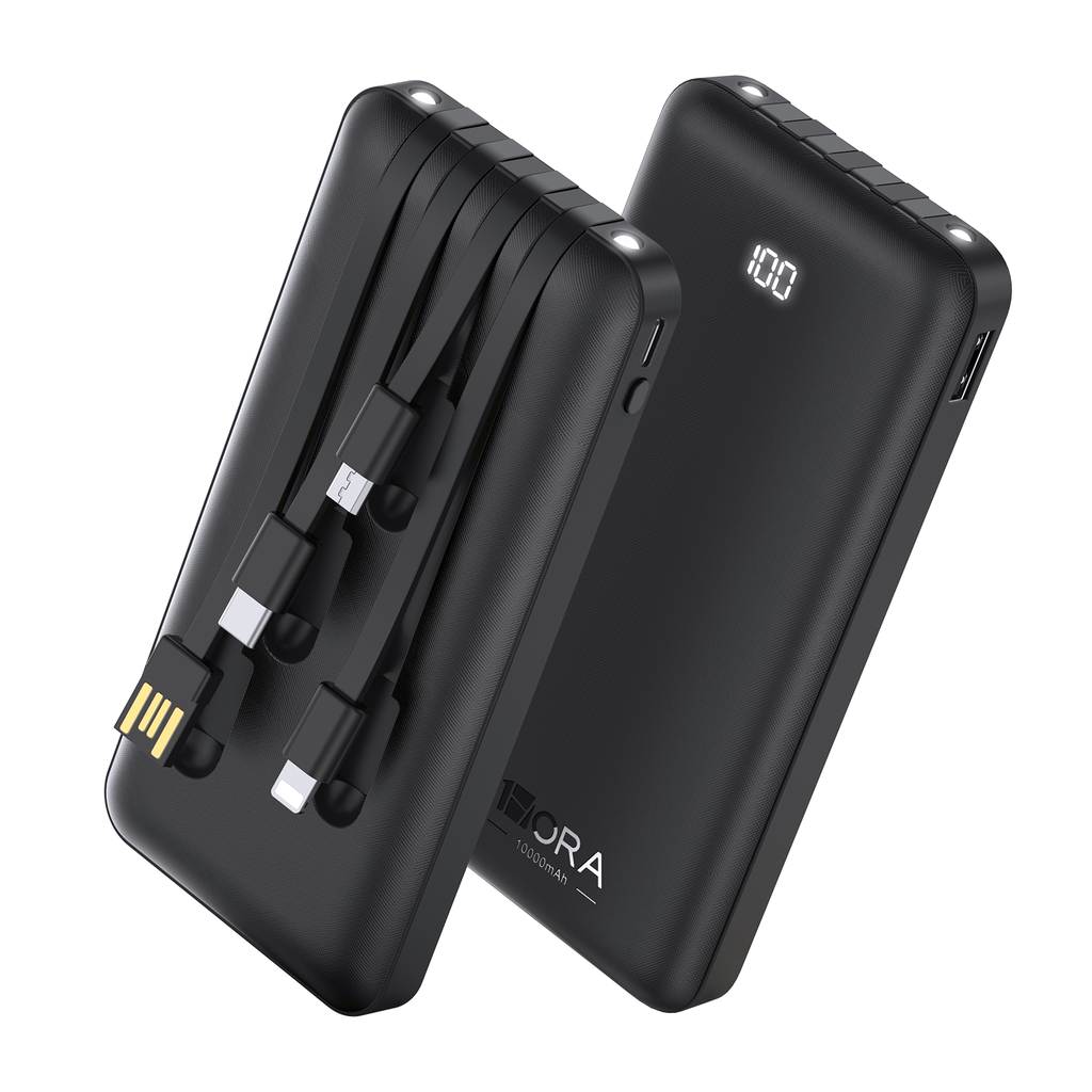 [GAR148N] Batería portátil 1Hora GAR148 10000mAh con cables integrados – Negro